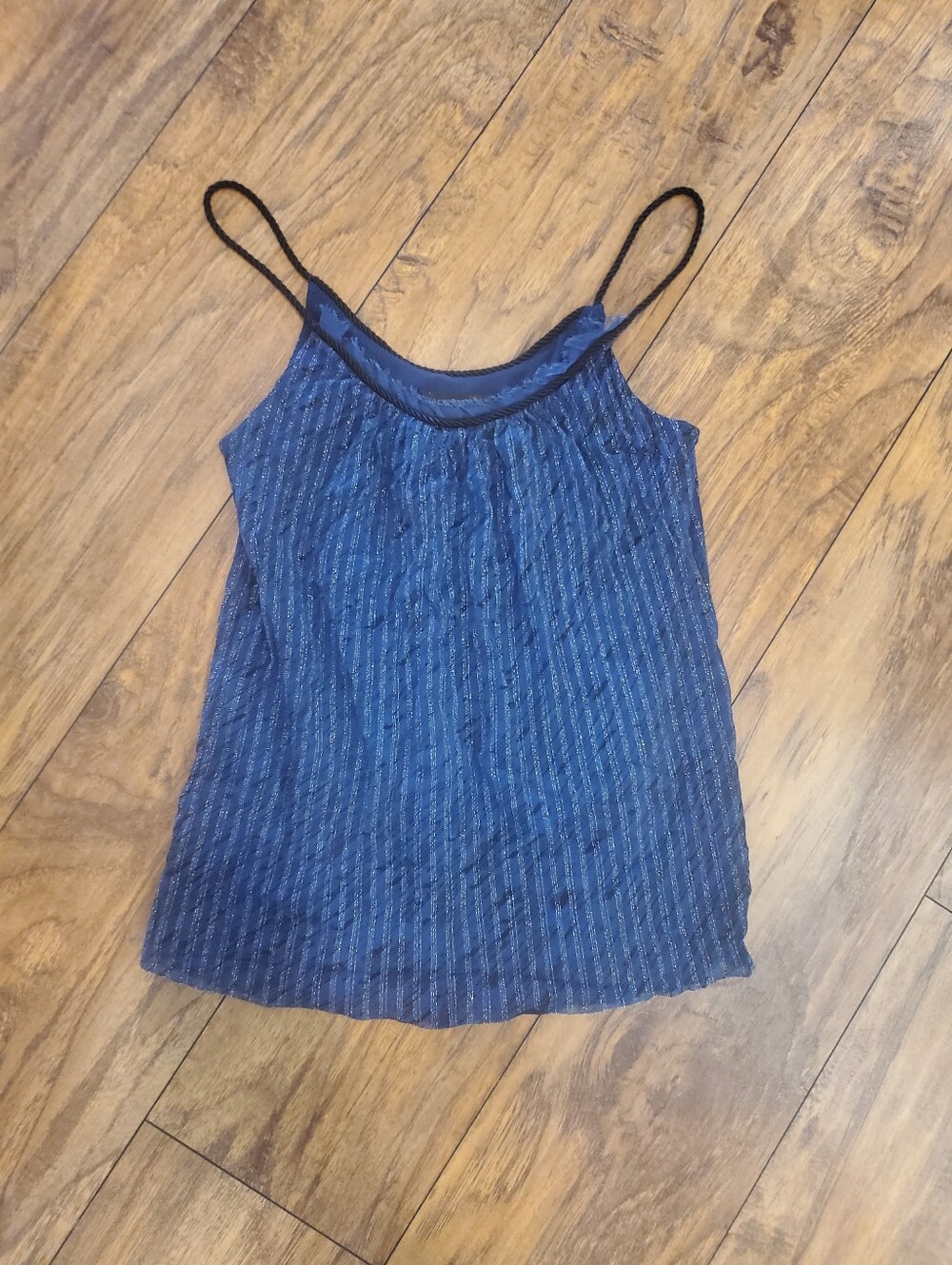 Express Small Blue Metallic Striped Rope Strap Y2K Camisole Top